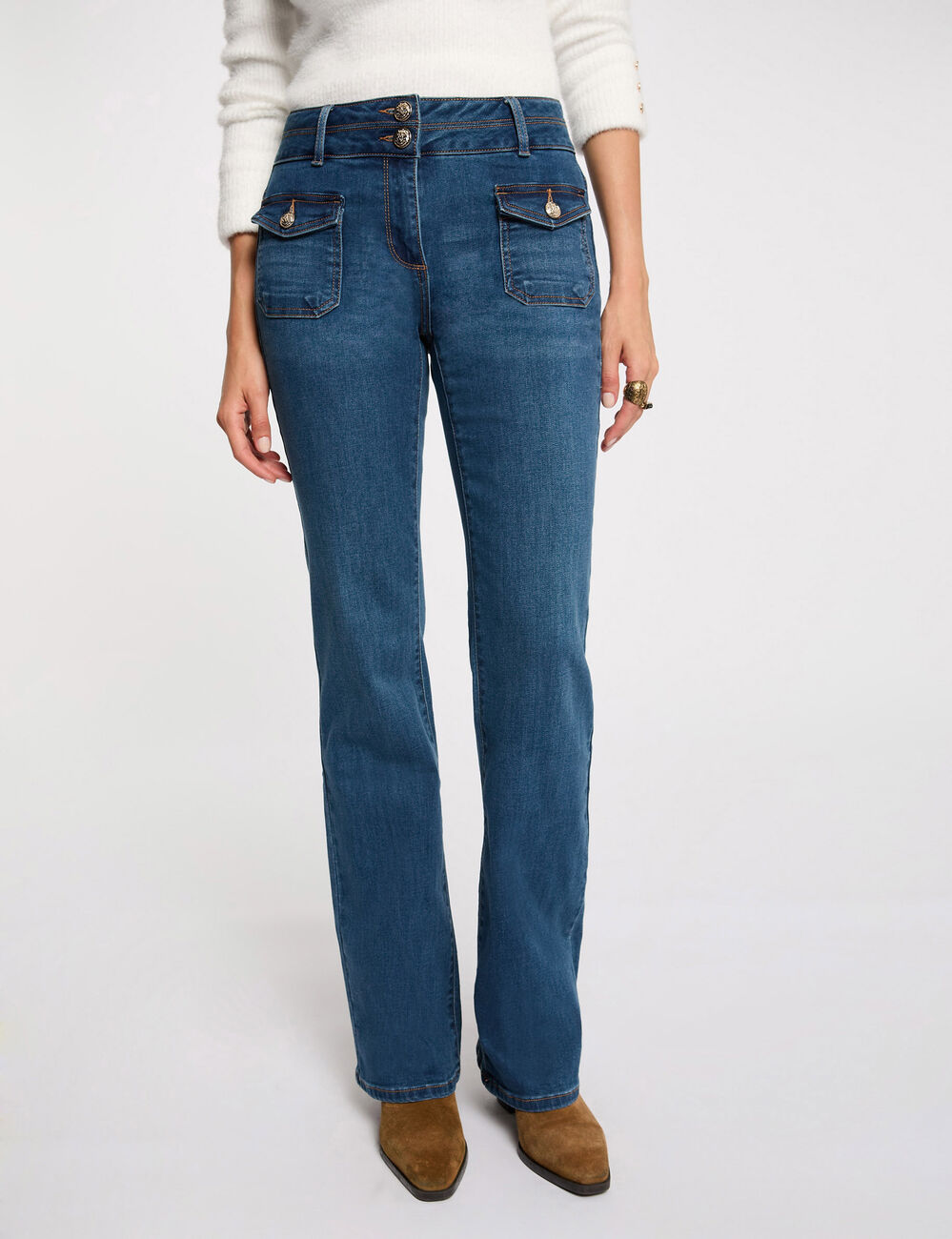 Jeans bootcut poches à boutons denim stone femme