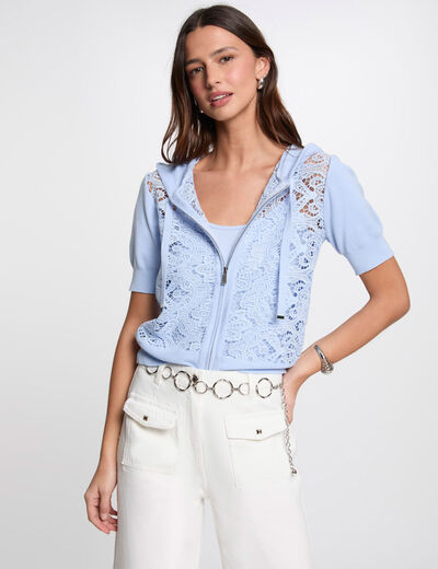 Gilet manches courtes capuche bleu ciel femme