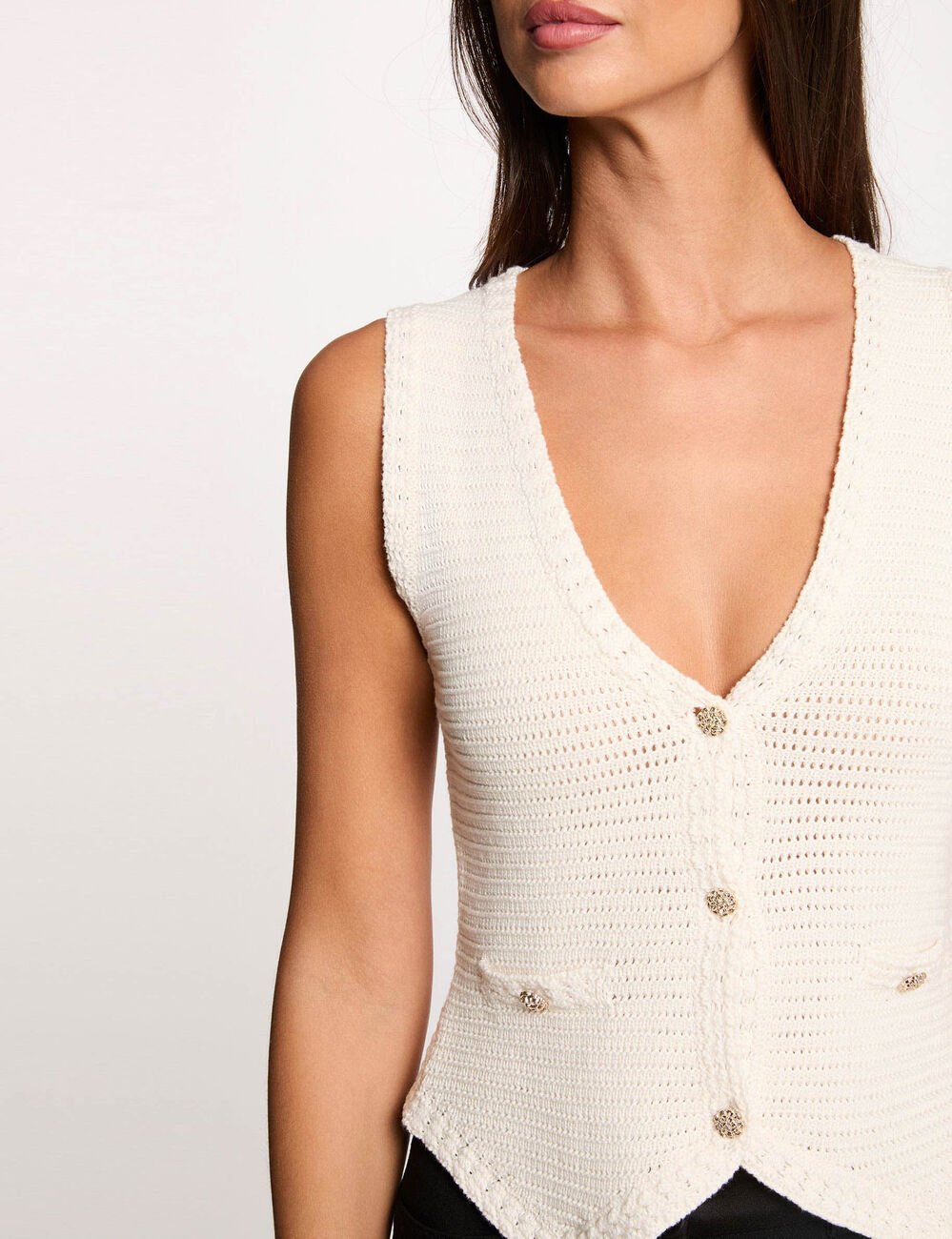 Gilet sans manches ivoire femme