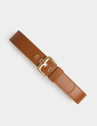 Ceinture large similicuir camel femme