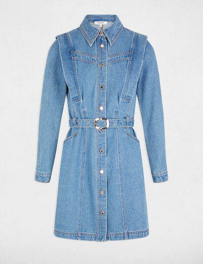 Robe ajustée boutonnée en jean denim stone femme
