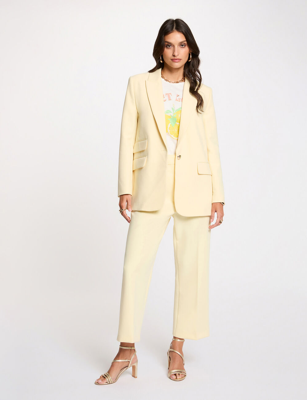 Hochgeschnittene gerade Hose pastelgelb damen