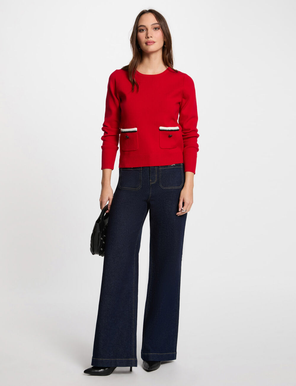 Langarm-Pullover mit Rundhalsausschnitt rot damen