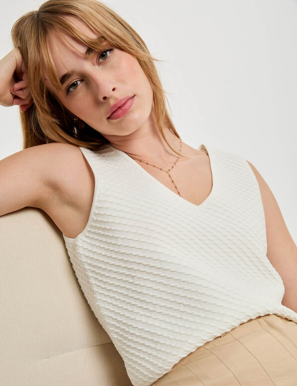 strick tanktop mit v ausschnitt weiss damen Strick-Tanktop mit V-Ausschnitt weiss damen