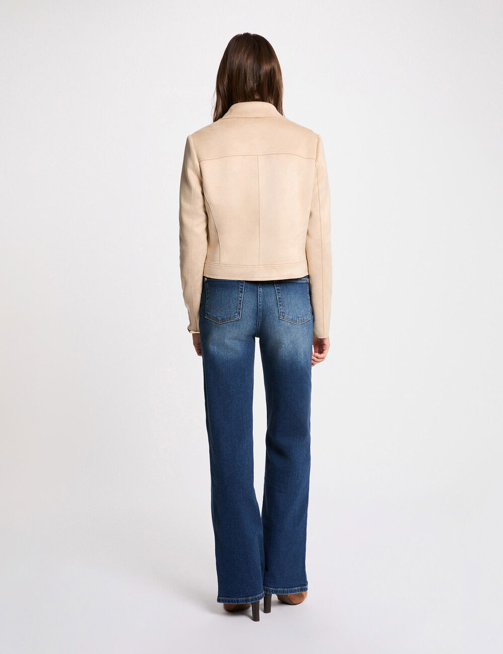 Kurze Jacke aus Wildlederoptik marron clair damen