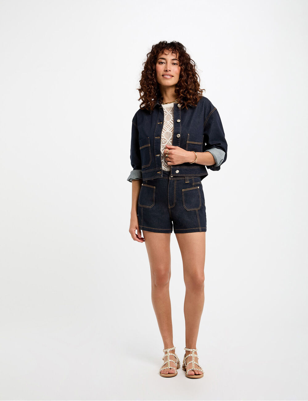 Blouson court en jean denim brut femme