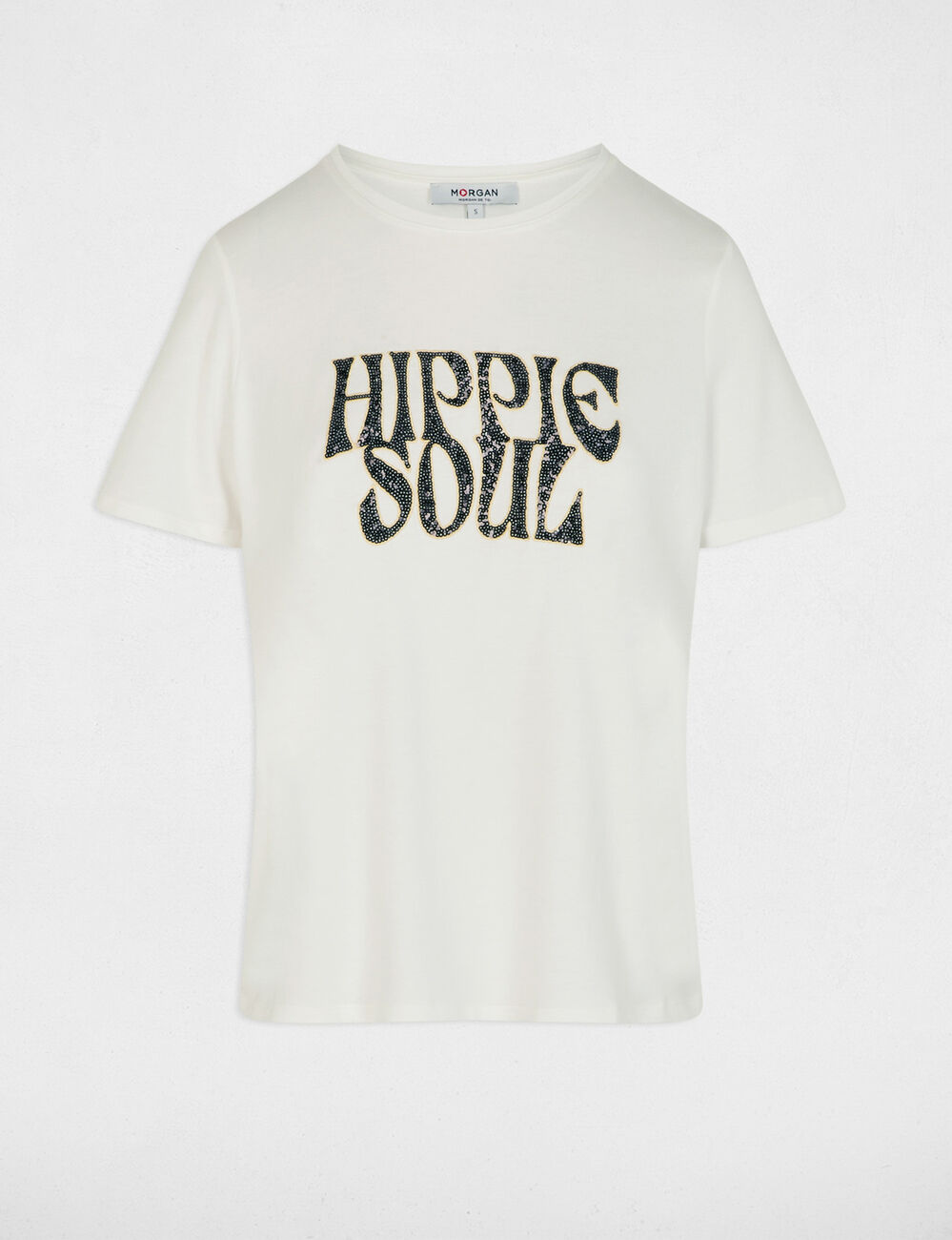 T-shirt brod&eacute; sequins blanc femme