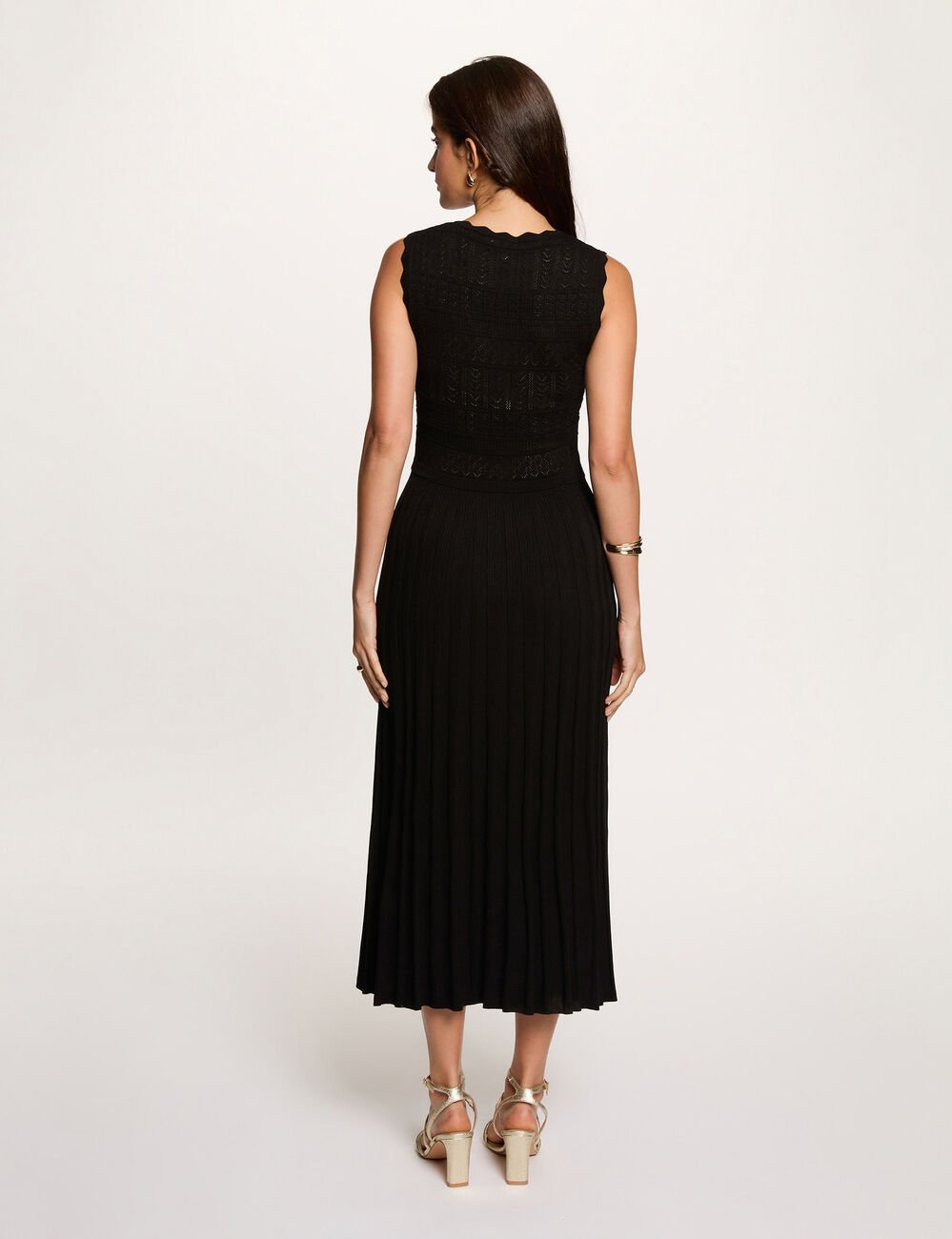 Robe tricot col v noir femme