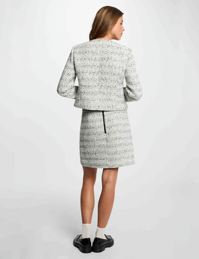 Jupe courte tweed ivoire femme