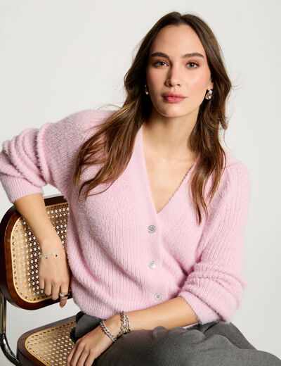 Strickjacke mit langen Ärmeln pastellrosa damen