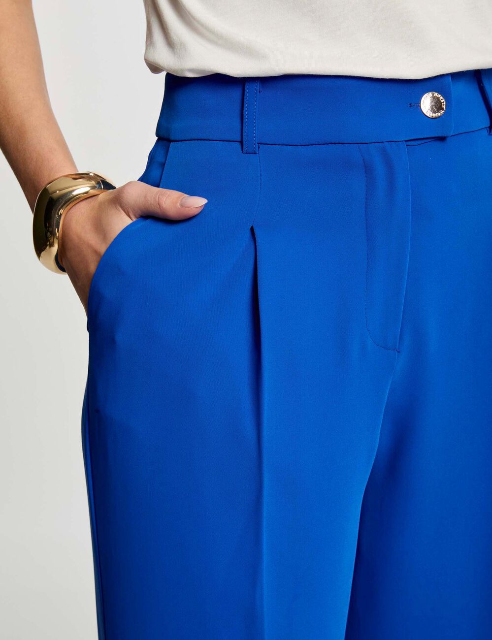 Pantalon flare fluide bleu electrique femme