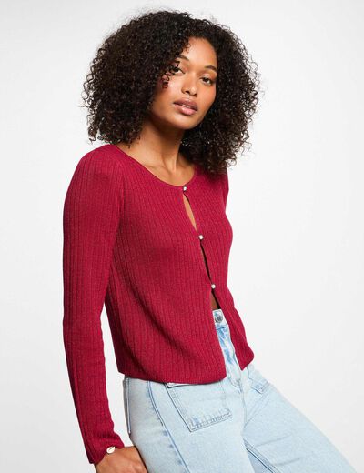 Gilet manches longues rouge foncé femme