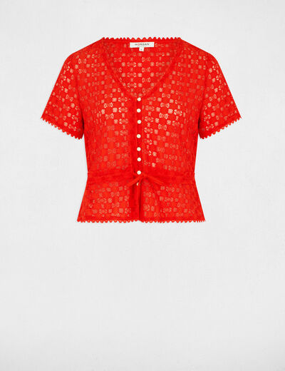 T-shirt manches courtes en dentelle orange femme