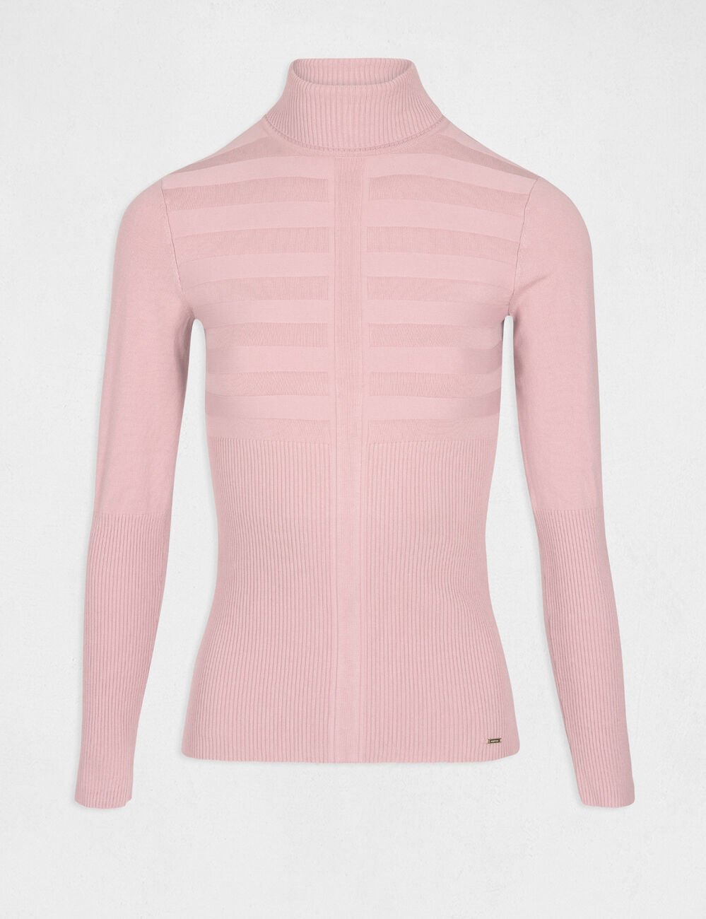 Pull col roul&eacute; ajust&eacute; rose pale femme