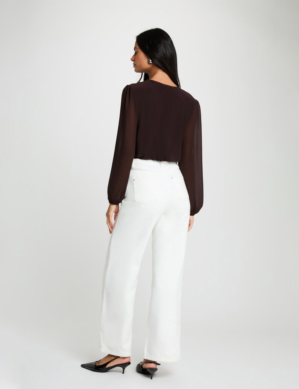 T-Shirt aus Voile mit Lavalli&egrave;re-Kragen dunkelbraun damen