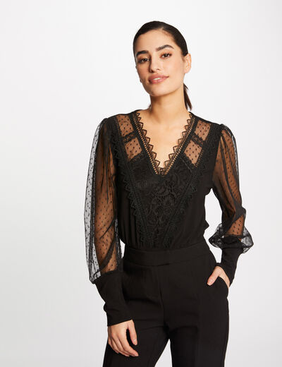 Langarmshirt mit Plumetis schwarz damen