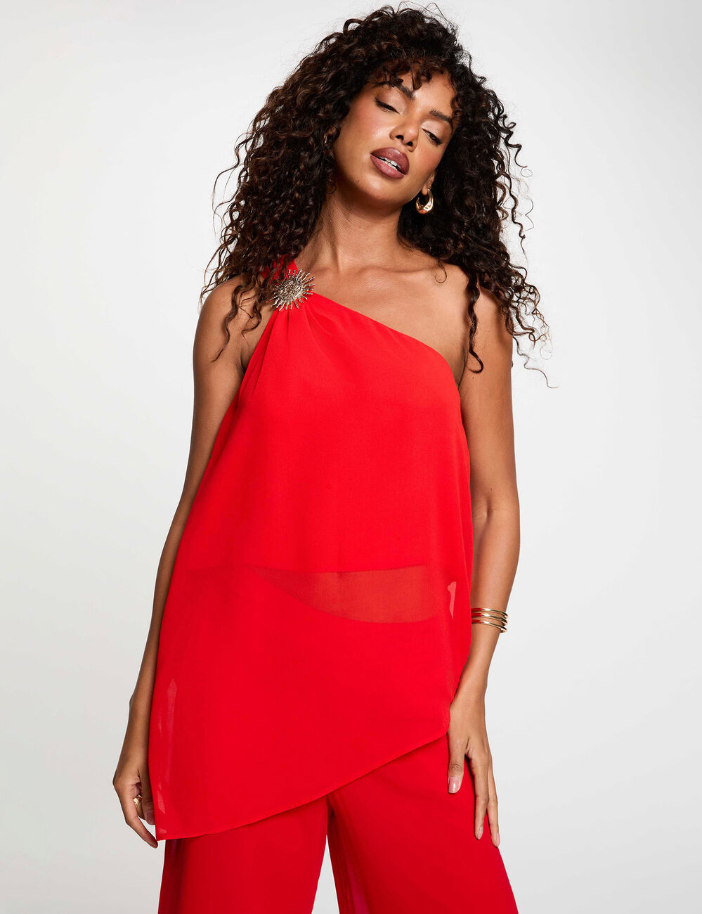Asymmetrisches Voilentop rot damen