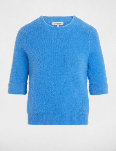 Kurzarm-Pullover blau damen