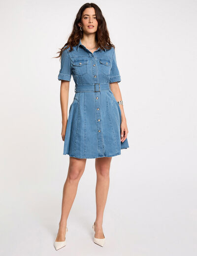 Kurzes Skater-Kleid aus Jeansstoff stone denim damen