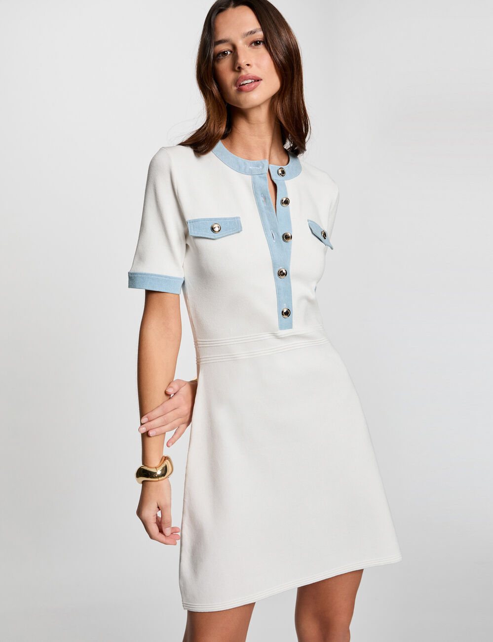 Robe tricot courte trapèze blanc femme