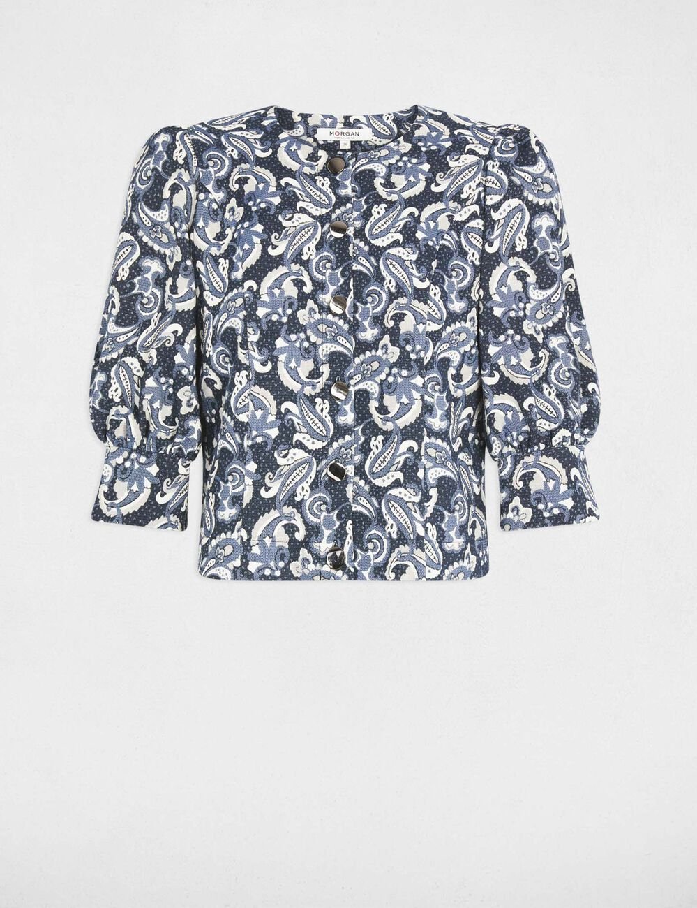 Veste manches bouffantes bleu femme