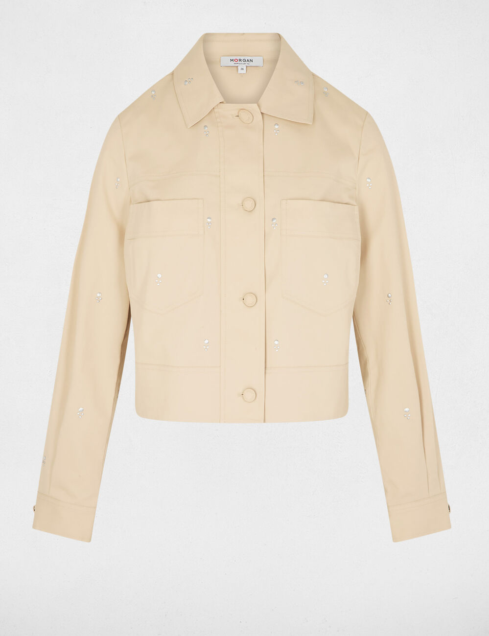 Kurz geschnittene Jacke mit Nieten beige damen