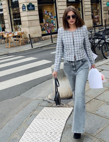 Weit geschnittene hochgeschnittene Hose snow gray denim damen