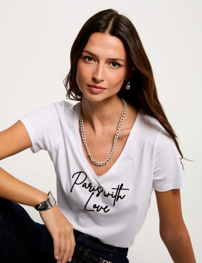 T-Shirt mit Aufschrift weiss damen