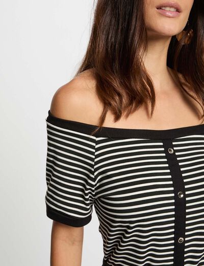 Gestreiftes Bardot-T-Shirt weiss damen