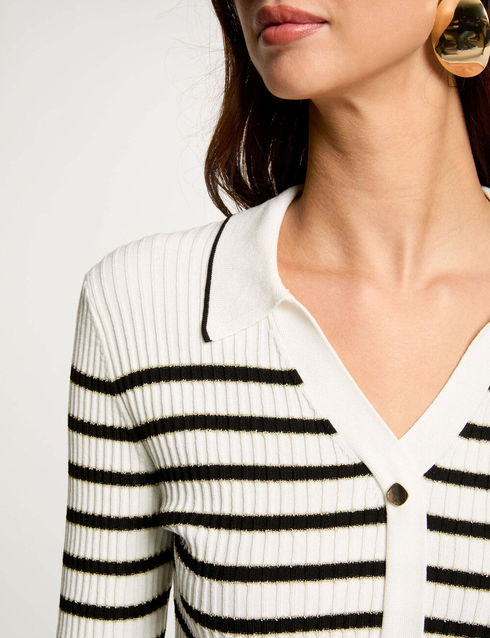 Pullover mit 3/4-Ärmeln und Streifen weiss damen