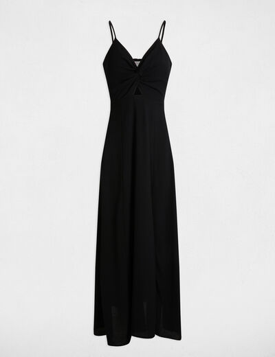 Robe longue droite fendue noir femme