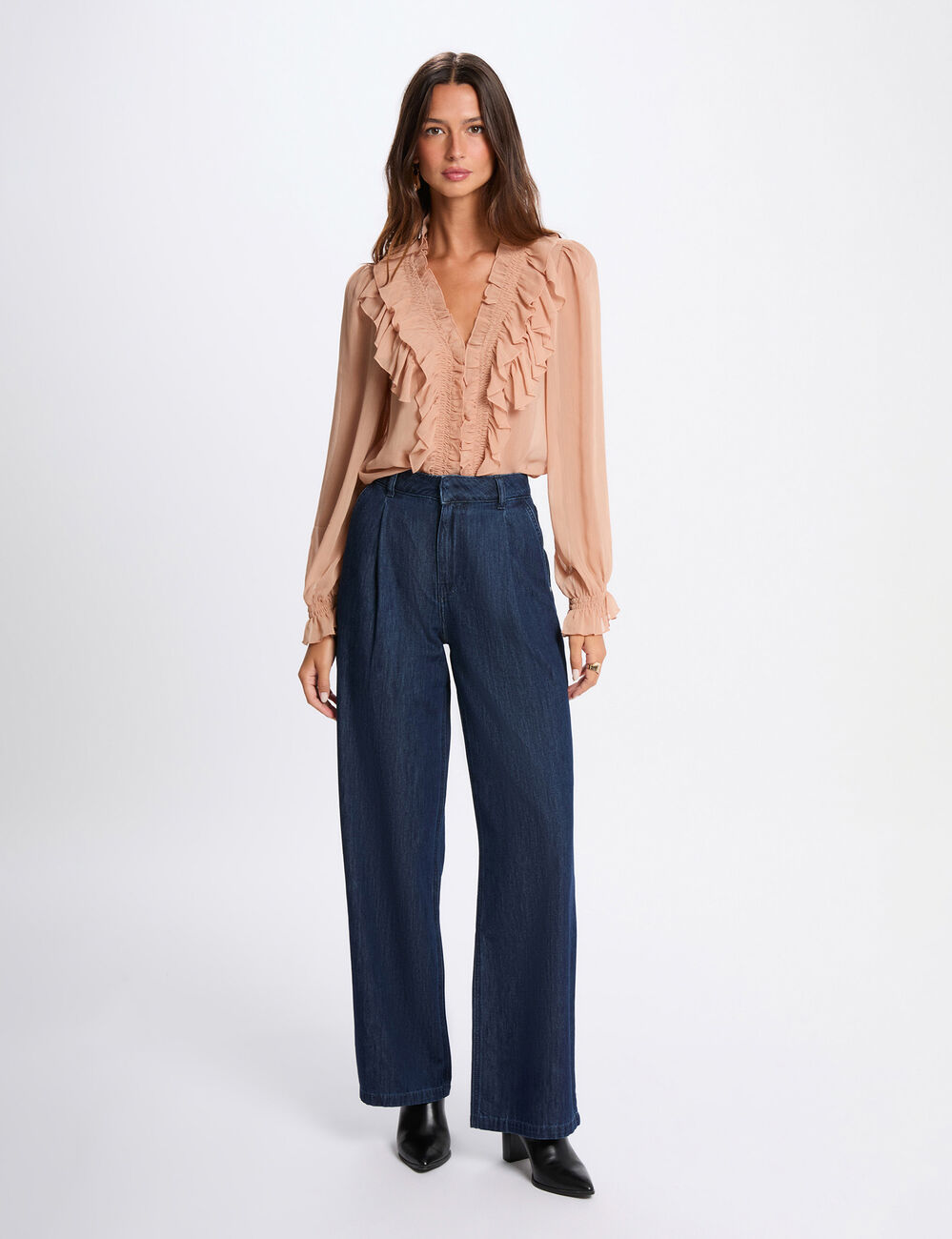 Flie&szlig;endes Hemd mit V-Ausschnitt lachsrosa damen