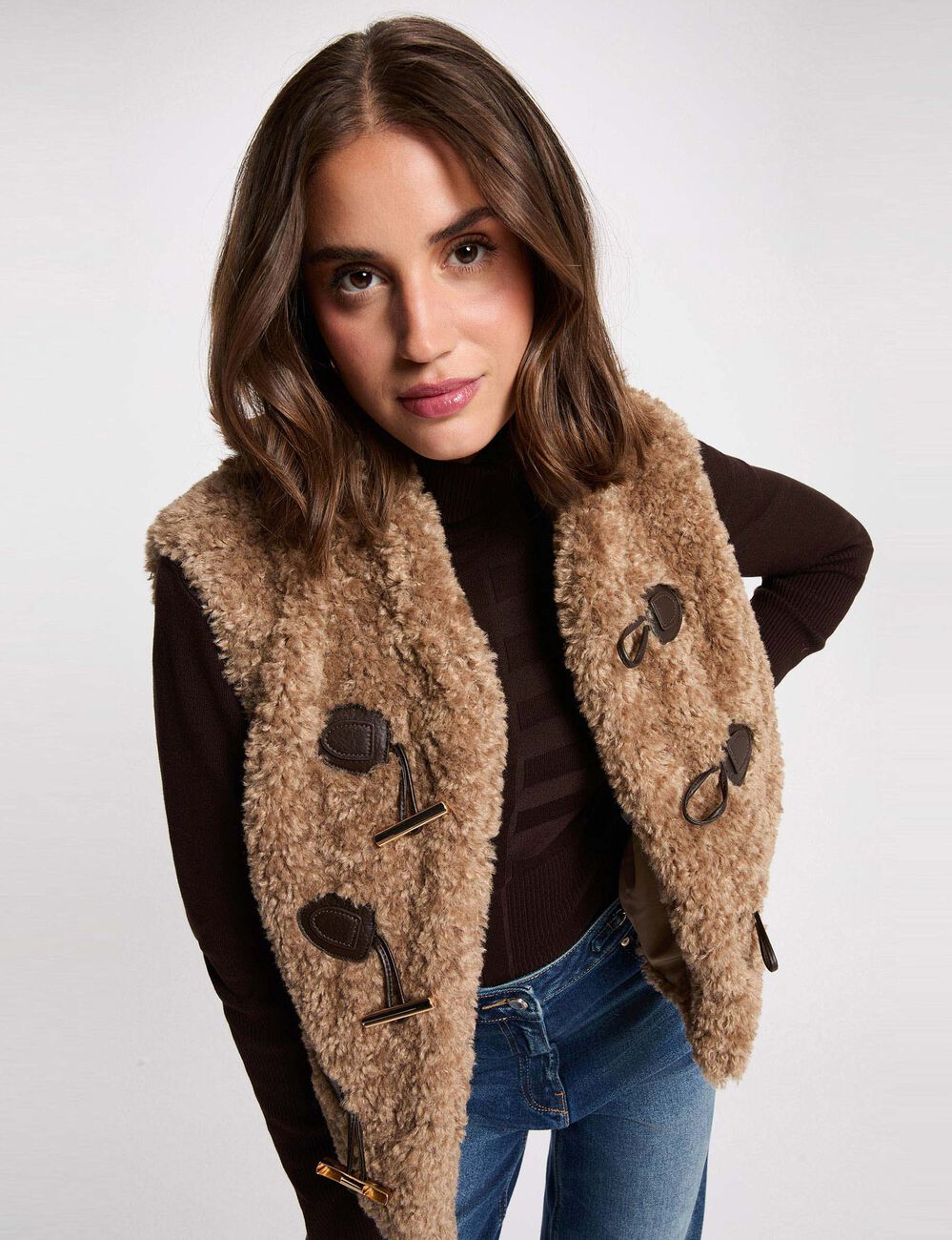 &Auml;rmellose Strickjacke mit Schalkragen braun damen