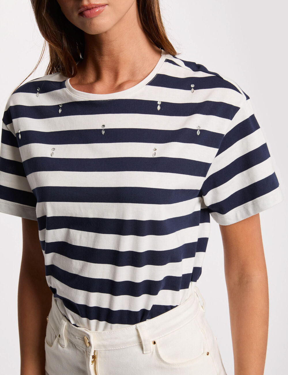 Gestreiftes T-shirt mit kurzen Ärmeln weiss damen