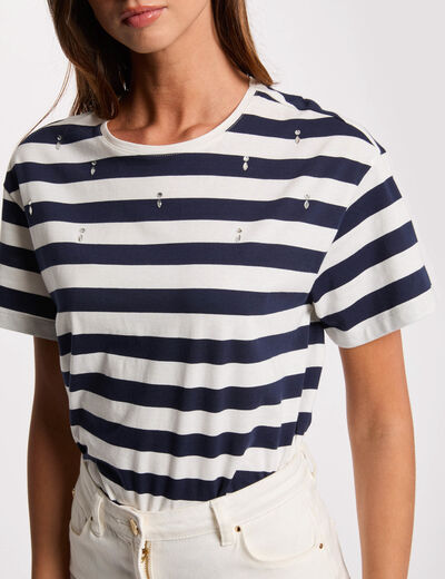 Gestreiftes T-shirt mit kurzen Ärmeln weiss damen
