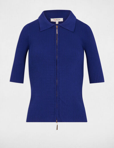 Gilet manches 3/4 bleu pétrole femme