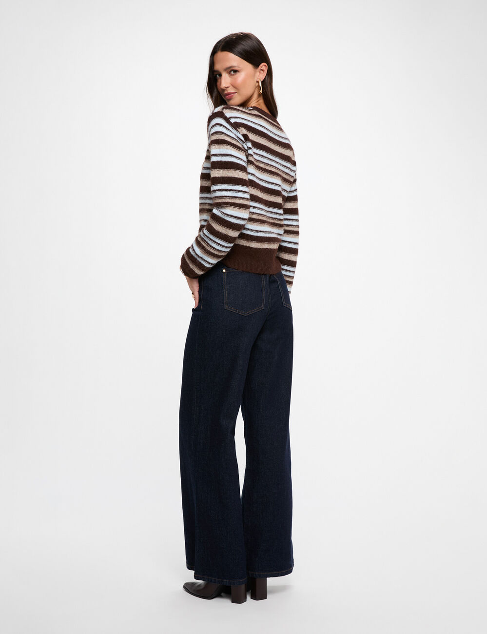 Gestreifter Pullover mit Rundhals beige damen