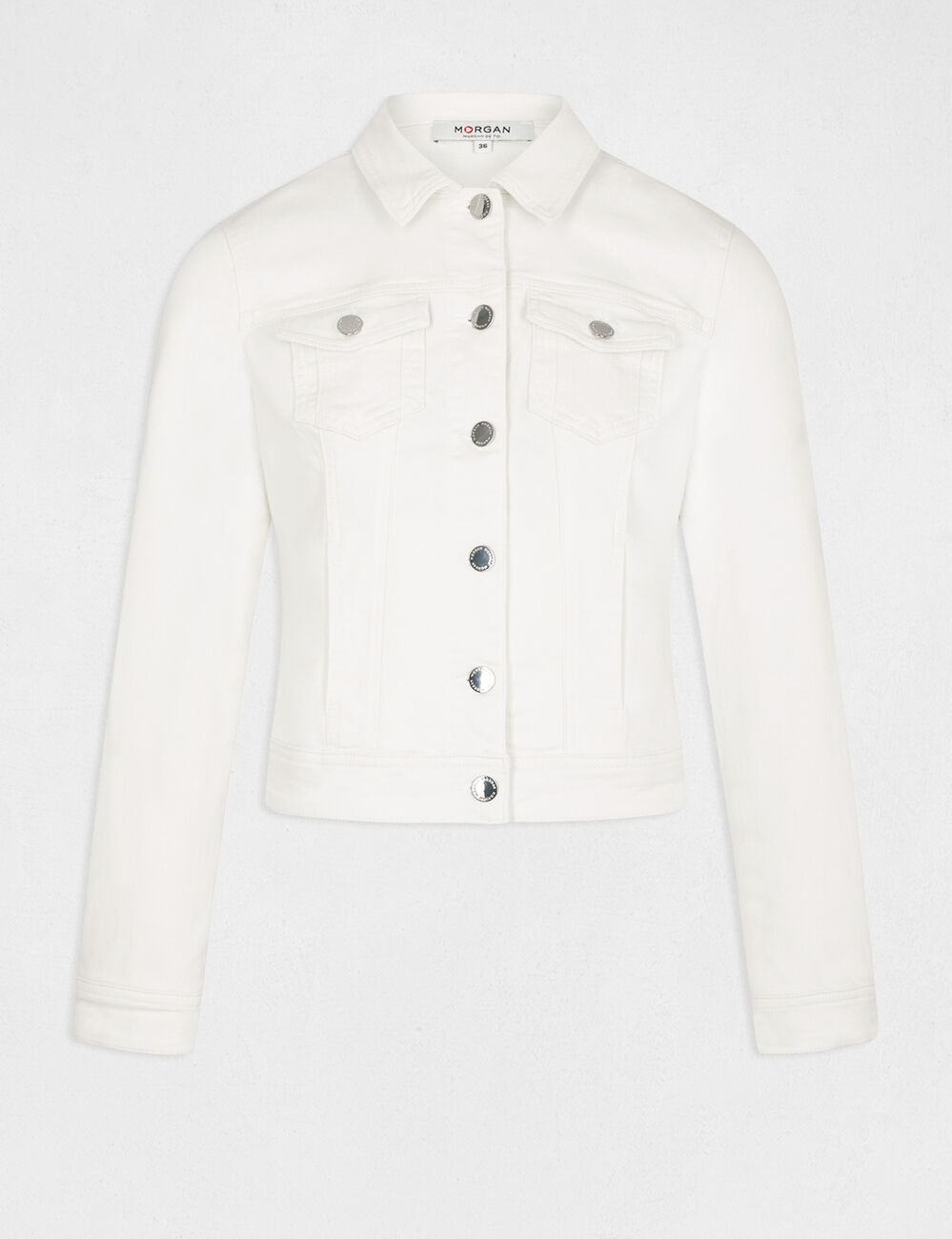 Gerade geknöpfte Jeansjacke elfenbein damen