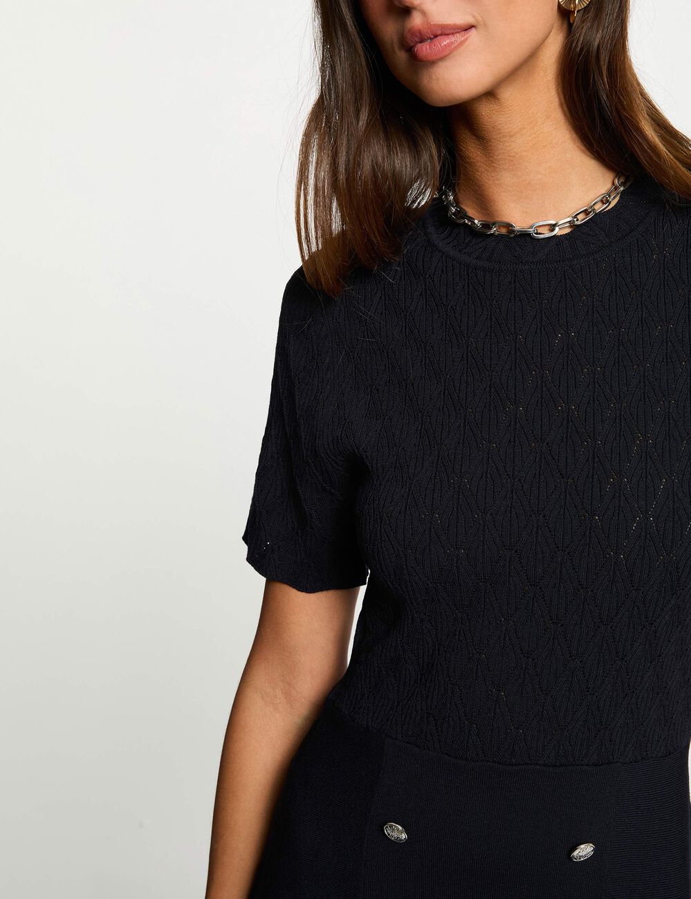 Kurzes Strickkleid mit Rundhals marineblau damen