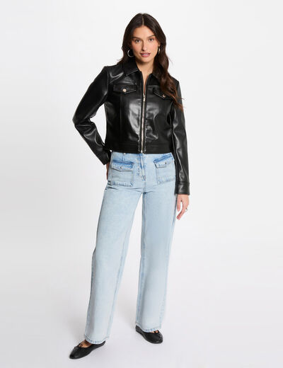 Kurze Kunstlederjacke schwarz damen