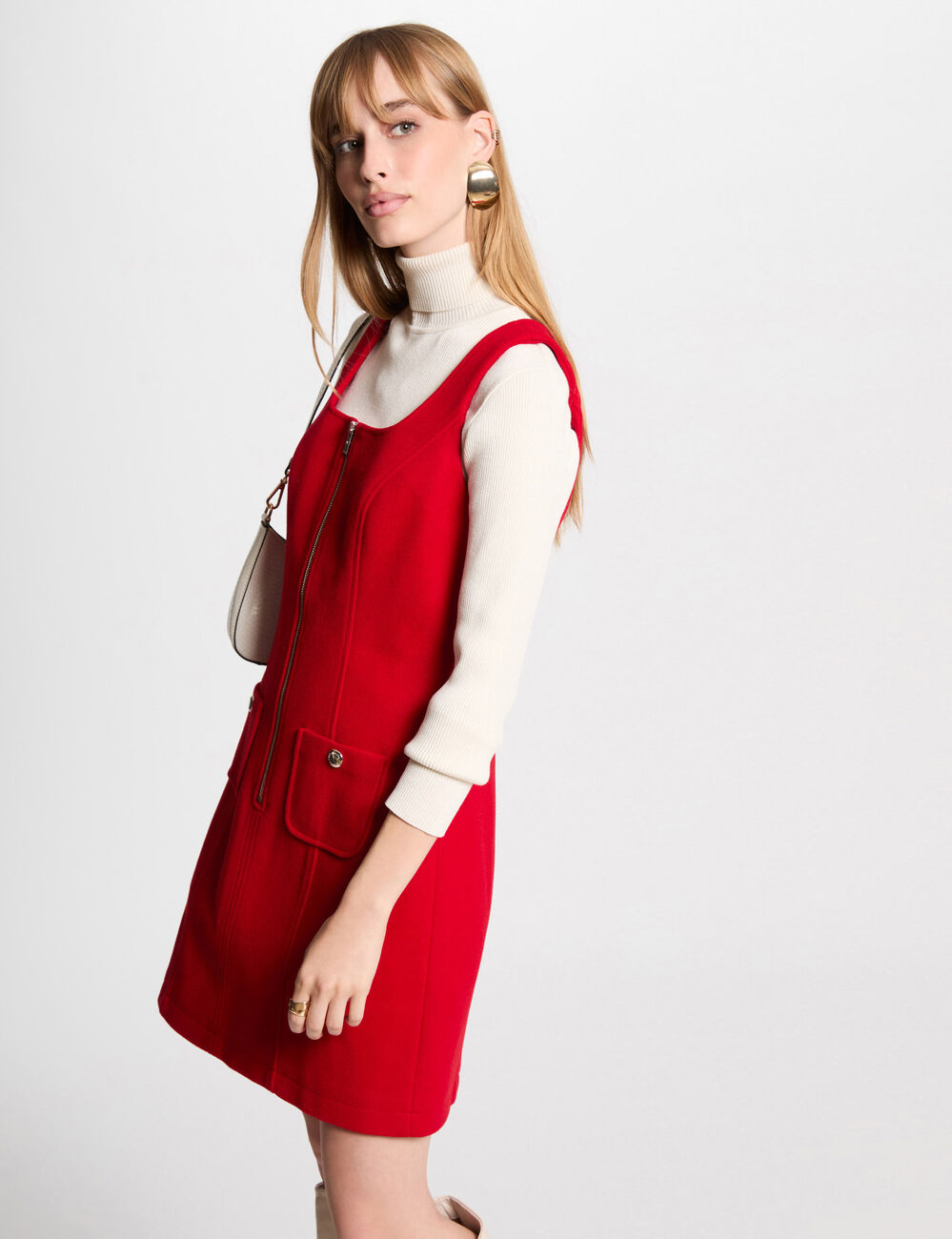 Kurzes Latzkleid mit Reißverschluss rot damen
