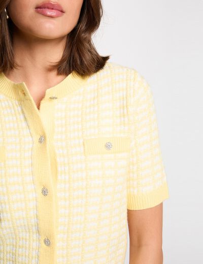 Gilet manches courtes imprim&eacute; jaune clair femme