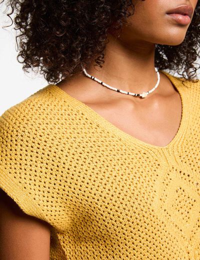 Pullover mit kurzen Ärmeln senfgelb damen