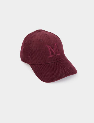 Casquette velours c&ocirc;tel&eacute; prune femme