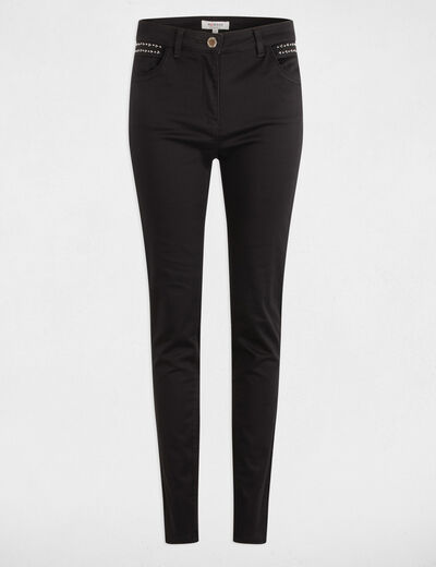 Pantalon slim enduit noir femme