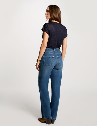 T-Shirt mit kurzen Ärmeln und Strass marineblau damen