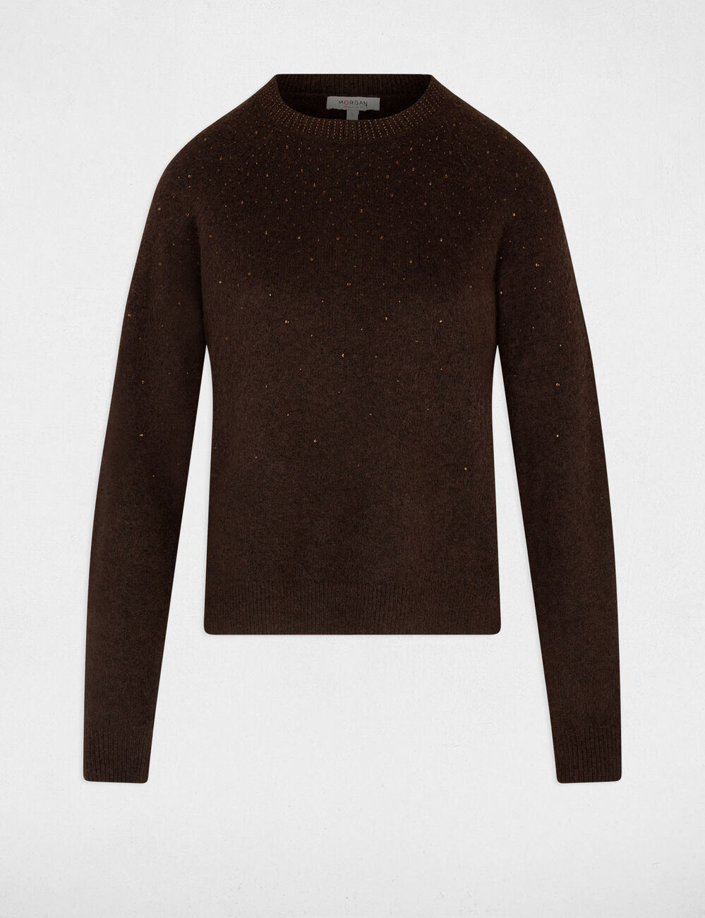 Pull ajust&eacute; strass marron fonc&eacute; femme