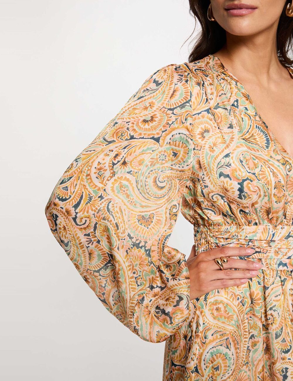 Robe longue manches bouffantes multicolore femme