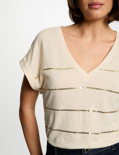 Kurzärmliges T-Shirt creme damen