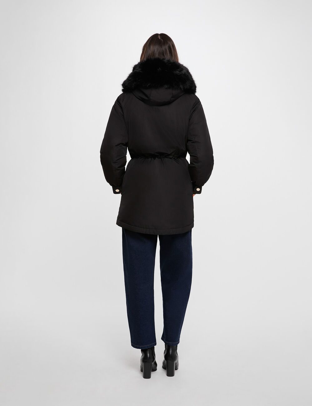 Parka mit Fellkragen schwarz damen